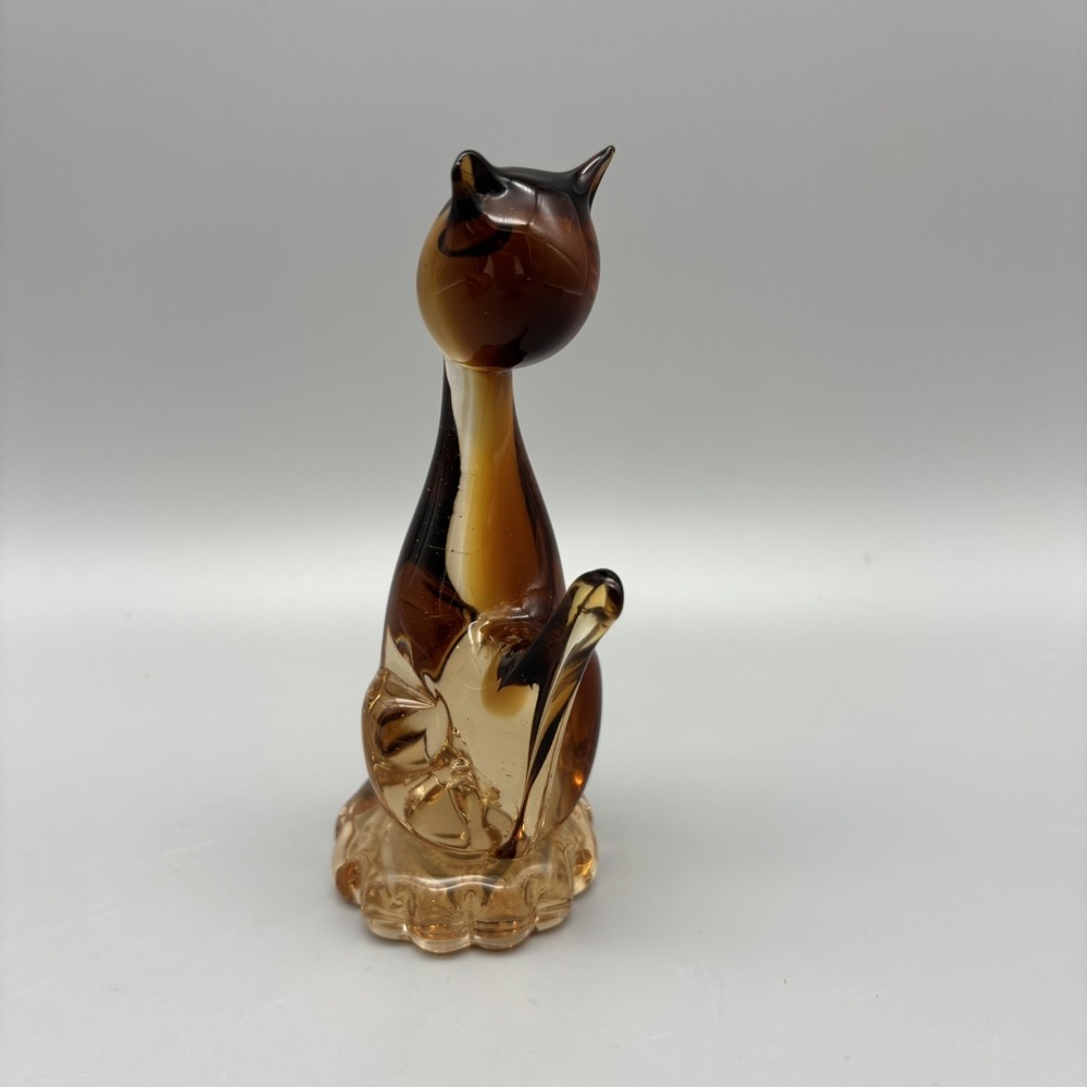 Vintage‎ Amber Art Glass Cat Sculpture Figurine 5.5" Tall - Picture 3 of 10
